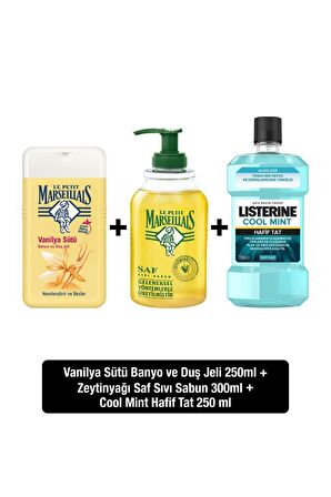 LPM Sıvı Sabun Zeytinyağı 300ML + Duş Jeli Vanilya Sütü 250 ml +Listerine Cool Mint Hafif Tat 250 ml