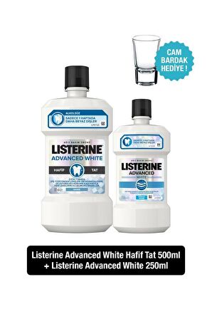 Listerine Advanced White Hafif Tat Ağız Bakım Suyu 500+250 ml & Bardak Hediyeli
