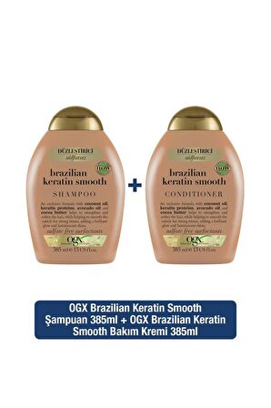 OGX Düzleştirici Brazilian Keratin Sülfatsız Şampuan 385ml+Sülfatsız Bakım Kremi385ml