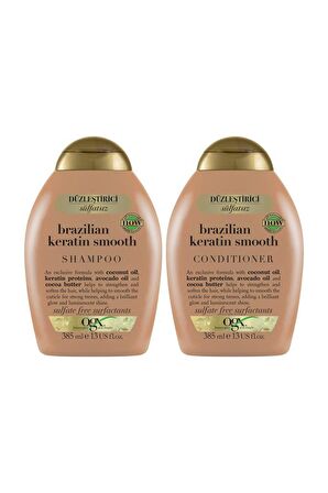 OGX Düzleştirici Brazilian Keratin Sülfatsız Şampuan 385ml+Sülfatsız Bakım Kremi385ml