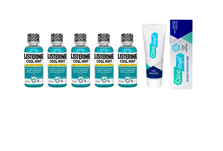 Listerine Cool Mint Ağız Gargarası 95 ml X5 Adet  + Sigara Kullanıcıları İçin Özel Diş Macunu Seti