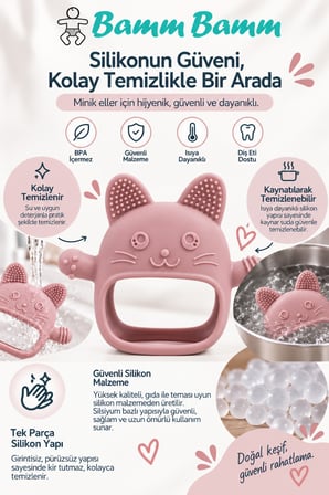 Bebek Diş Kaşıyıcı Silikon Premium Gıda Sınıfı (Pembe)