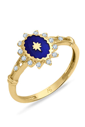 Mavi Mineli Altın Taşlı Kadın Yüzük