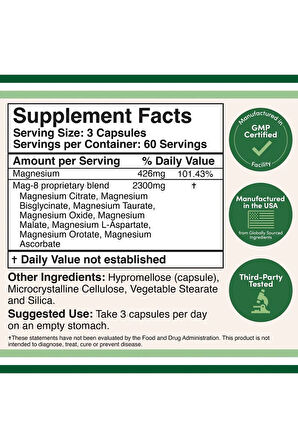 Mag-8 Magnesium Complex 2300 mg 180 Veg.Kapsül.usa vers.