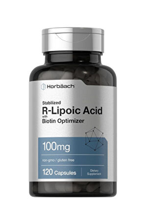 R-Lipoik Asit 100 mg | 120 Kapsül | Biyotin İyileştiricili | GDO'suz, Glutensiz | 