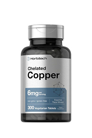 Chelated Copper 6mg | 300 Tablet | Temel İz Mineral | Vejetaryen, GDO'suz, Glutensiz