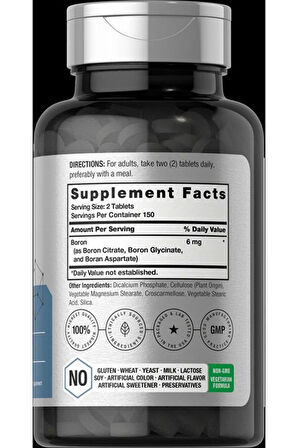 Triple Boron Complex 6 mg Supplement | 300 Tablets | for Men and Women | Vegetarian, Non-GMO & Glut