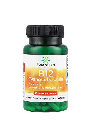 B12 Cyanocobalamin 500 mcg, 100 Kapsül