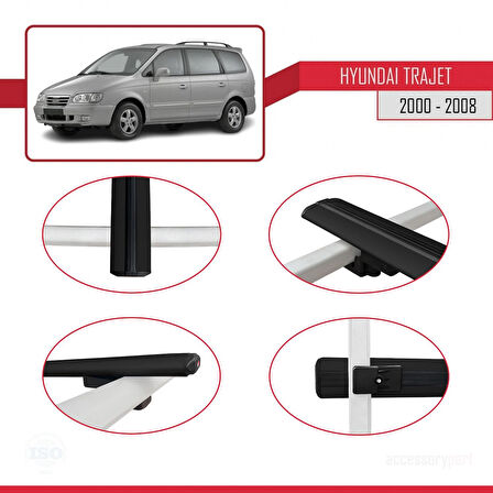 Hyundai Trajet 2000-2008 Arası ile Uyumlu BASIC Model Ara Atkı Tavan Barı Siyah 2 Adet