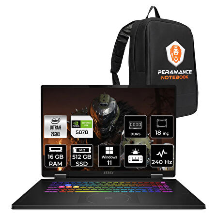 MSI Crosshair 18 HX AI Ultra 9 275HX 16GB 512GB SSD RTX5070/8GB 115W 18" 2K QHD+ 240Hz W11P Gaming