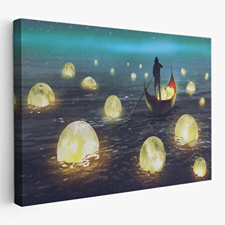 Denize Düşen Ayları Toplayan Adam Yağlıboya Görünüm Tablo-3575