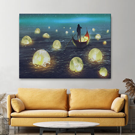 Denize Düşen Ayları Toplayan Adam Yağlıboya Görünüm Tablo-3575