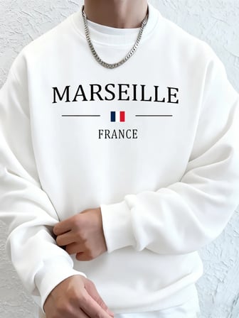 Marsilya Fransa Bayrağı Baskı Erkekler Hoodie Sonbahar Polar Sıcak Tişörtü Rahat Gevşek Bisik