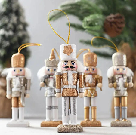 Vintage Ahşap Fındıkçı Figürü 5 adet Yeni Yıl Ağaç Süsü