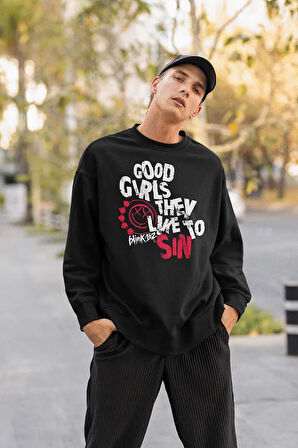 Good Girls They Like To Sın Yazılı Unisex Oversize Blink-182 Sweatshirt