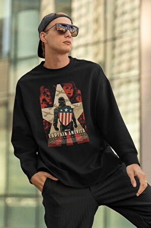 Kaptan Amerika Baskılı Unisex Oversize Marvel Captain America Sweatshirt