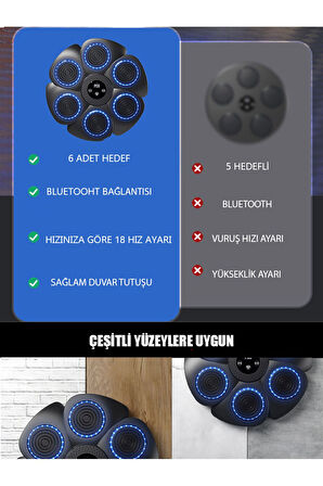 Duvar boks makinesi Kick Boks Hedef Tahtası Bluetooth Müzikli boks makinesi 6 hedefli şarjlı