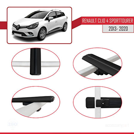 Renault Clio 4 ST 2013-2020 Arası ile Uyumlu BASIC Model Ara Atkı Tavan Barı Siyah 2 Adet