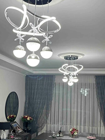 MODERN LÜKS SALON MODEL DRON LEDLİ 3 RENK KROM SARKIT AVİZE