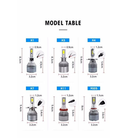 C6 Marka H7 Beyaz Led Xenon 60w 10800 Lümen 55w