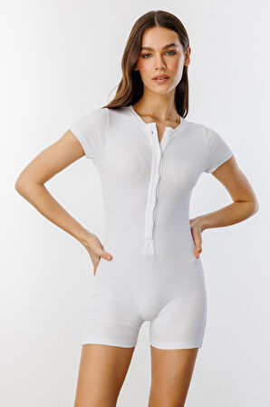  Fitilli Kısa Kollu Kısa Tulum Short Romper KISAKOL-TULUM