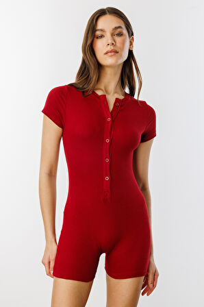  Fitilli Kısa Kollu Kısa Tulum Short Romper KISAKOL-TULUM