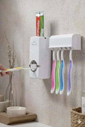 Diş macunu sıkma aparatı ve diş fırçalık 