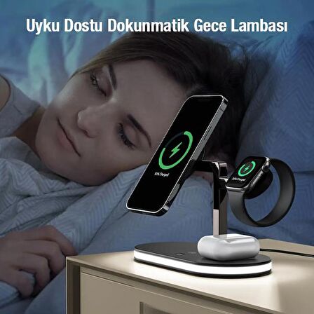 Coofbe 4in1 15W Masaüstü Magsafe Kablosuz Şarj Standı Ve Gece Lambası İphone 12 13 14 Pro Max Şarj Standı