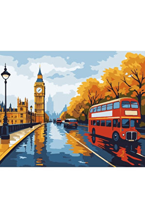 Sayılarla Boyama Seti 40x50 Cm (Çıtalı) Fırça Boya Dahil Numaralı Tuval Saat Manzara