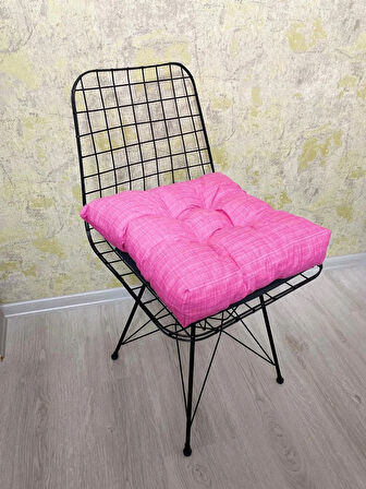 Pembe Renk Bağcıklı Sandalye Minderi Düğme Dikişi Detaylı 40x40cm 