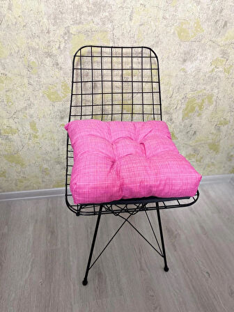 Pembe Renk Bağcıklı Sandalye Minderi Düğme Dikişi Detaylı 40x40cm 