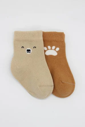 Lilmirik Bear Penye Soket Çorap 2'Li Bs10116 Bej