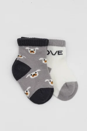 Lilmirik 2'Li Love Dog Penye Soket Çorap 10118 Gri