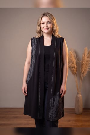 Wearon Kadın Oysho Kumaş İpek Kupra Kombinli Siyah Yudum Yelek