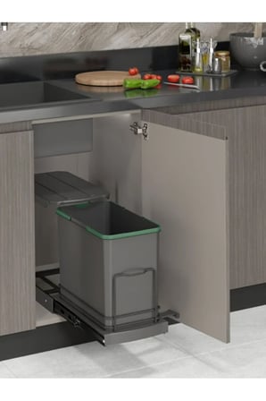 S-2571-a Tek Bölmeli Teleskopik Raylı Plastik Gövde Çöp Kovası 24 Lt.