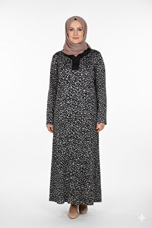 Hesna Kadın Minel Battal Beden Kuplu Boydan Siyah Elbise Desen 28