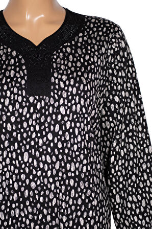 Hesna Kadın Minel Battal Beden Kuplu Boydan Siyah Elbise Desen 28