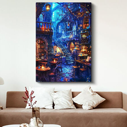 Büyücü Tavernası - Mavi Işıklar İçinde Anime Kanvas Tablo