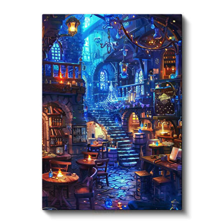 Büyücü Tavernası - Mavi Işıklar İçinde Anime Kanvas Tablo