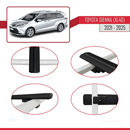 Toyota Sienna 4 (XL40) 2021 ve Sonrası ile Uyumlu BASIC Model Ara Atkı Tavan Barı Siyah 2 Adet