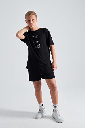 Futbol Sahası Desenli %100 Pamuk Erkek Çocuk  Oversize Tişört