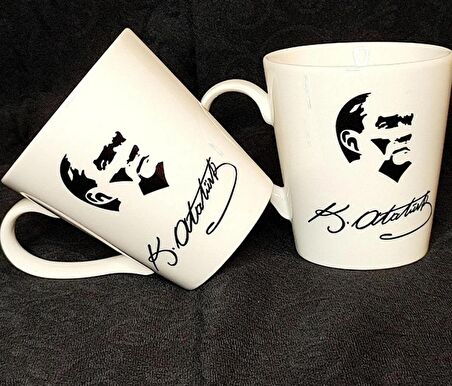 Atatürk Resimli Imzalı Kupa 2'li Porselen Kupa