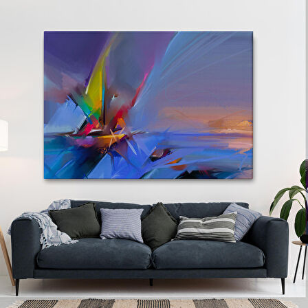 Fırça Darbeli Yelkenli Soyut Yağlıboya Görünüm Kanvas Tablosu-3585