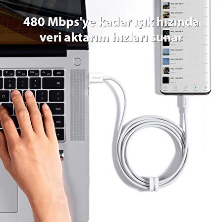 Baseus Super Şarj Kopmaz Kablo 100W Type-C Şarj Kablosu 480Mbps Veri Aktarım Kablosu USB to Type-C