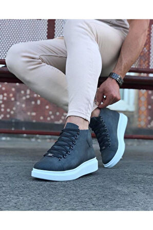 WG032 Gri Bağcıklı Sneakers  Yarım Bilek Bot