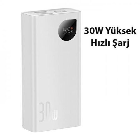Baseus Super 30 W 10000 mAh Hızlı Şarj Powerbank Beyaz 