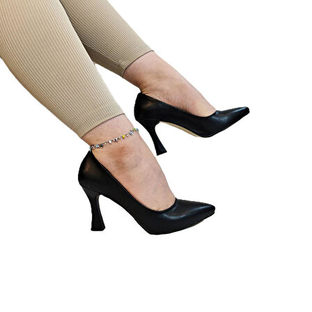 Fiyra 7036 Siyah Cilt İnce Kadeh Topuk Stiletto Topuklu Ayakkabı