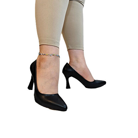 Fiyra 7036 Siyah Cilt İnce Kadeh Topuk Stiletto Topuklu Ayakkabı