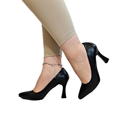 Fiyra 7036 Siyah Cilt İnce Kadeh Topuk Stiletto Topuklu Ayakkabı