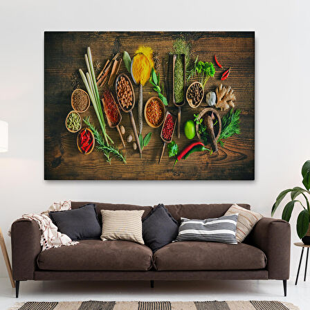 Mutfak Kesme Tahtası Üzerinde Baharatlar Kanvas Tablo-3586